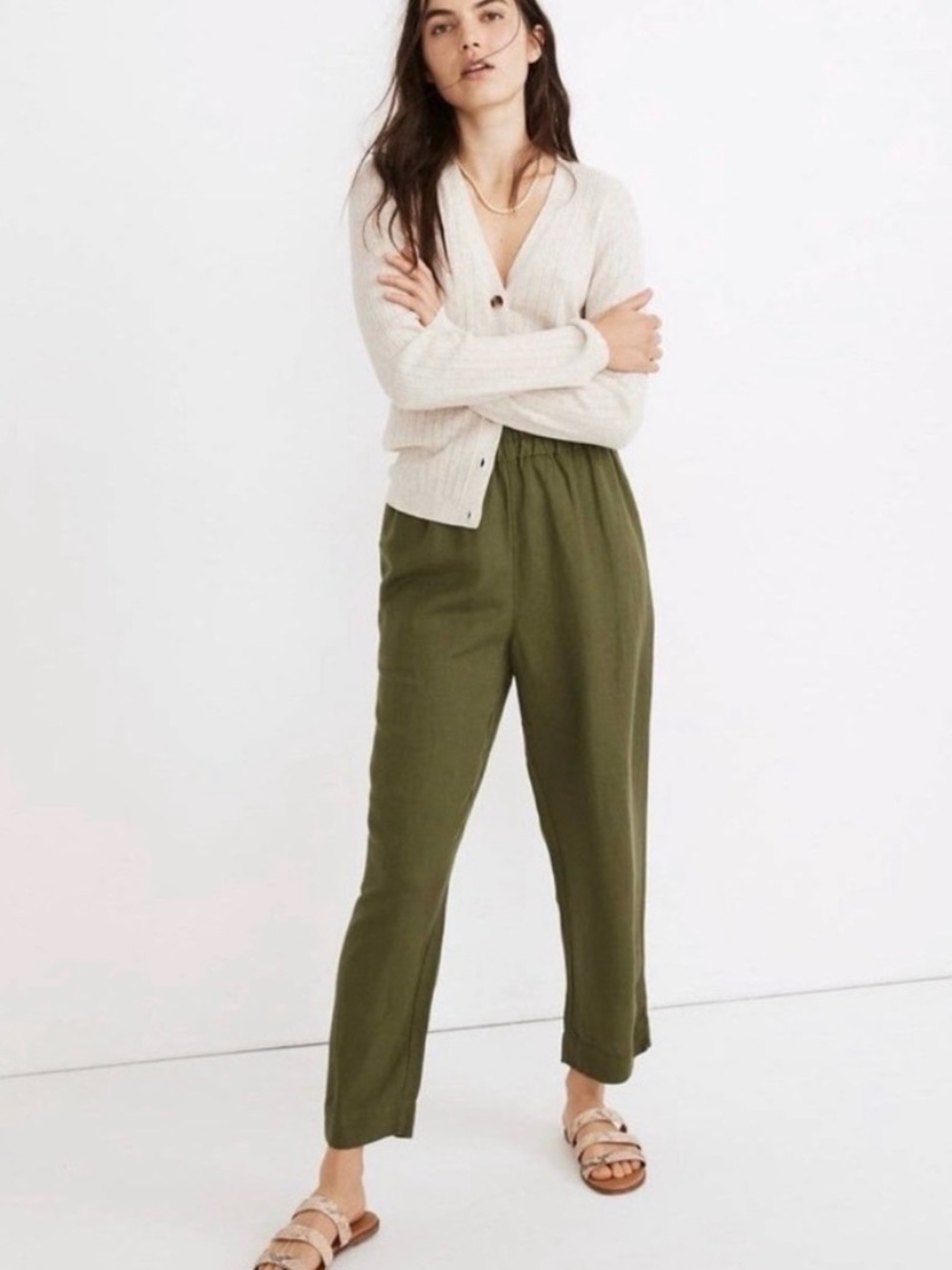 Madewell Olive Cropped Elastic-Waist Ankle Pants